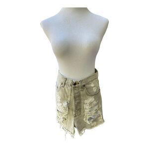 Vintage Button Fly Levi’s DIY Jeans Skirt Distressed American Flag Frayed Hem